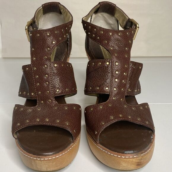 BANANA REPUBLIC Wood & Leather Chunky Heels - Picture 3 of 13